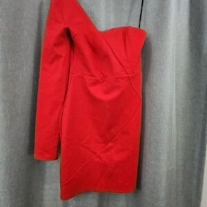 Lulu's Vibrant Red One-Shoulder Dress